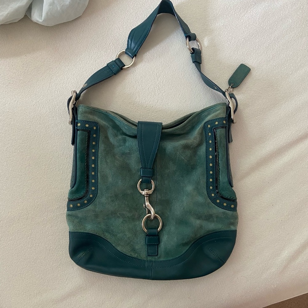 Coach suede and leather shoulder bag